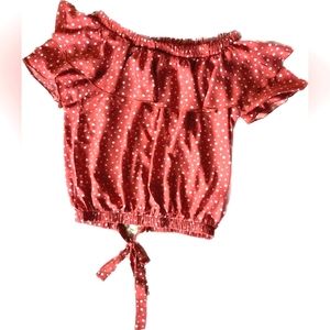 Red with white polka dotedt off-shoulder short sleeve shirt